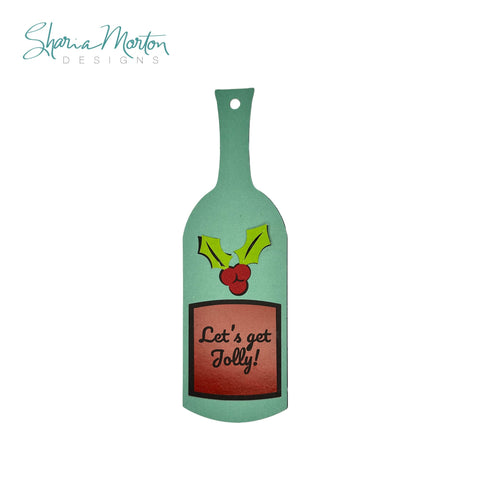 Let’s Get Jolly Tag | Wine Bottle Gift Tag with Holly for Christmas Gifting Sublimation Sharia Morton Designs 