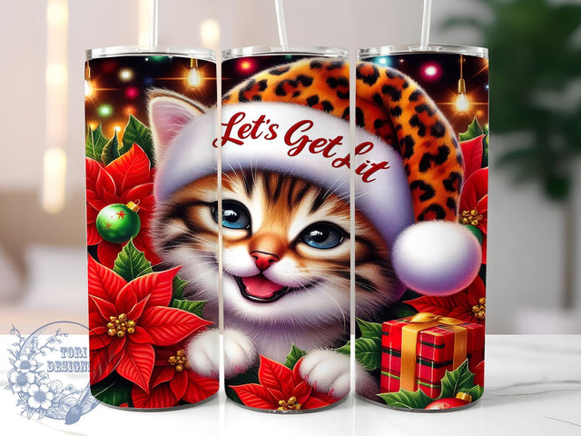 Let's get lit Christmas 20oz Skinny Tumbler PNG, Christmas Cat Tumbler Sublimation Wrap, Straight & Tapered Tumbler Wrap, Instant Digital Download Sublimation ToriDesigns 