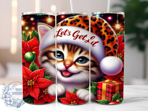 Let's get lit Christmas 20oz Skinny Tumbler PNG, Christmas Cat Tumbler Sublimation Wrap, Straight & Tapered Tumbler Wrap, Instant Digital Download Sublimation ToriDesigns 