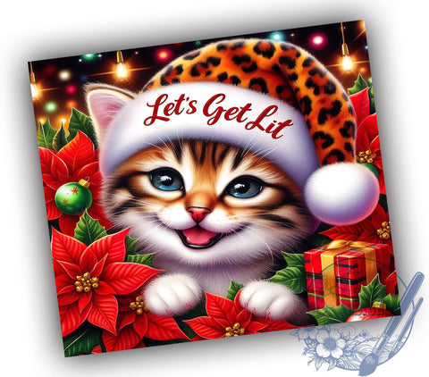 Let's get lit Christmas 20oz Skinny Tumbler PNG, Christmas Cat Tumbler Sublimation Wrap, Straight & Tapered Tumbler Wrap, Instant Digital Download Sublimation ToriDesigns 