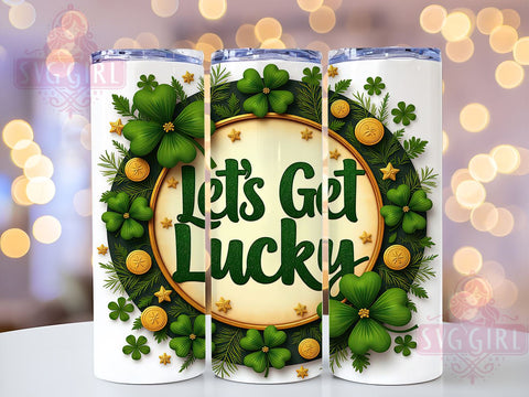 Let's Get Lucky St. Patrick's 20oz Tumbler, St. Patrick's Day Cup, 20oz Sublimation, Shamrock Drinkware, Irish Luck Tumbler, Green Beer Mug, Unique St. Paddy's Gift Sublimation SvggirlplusArt 