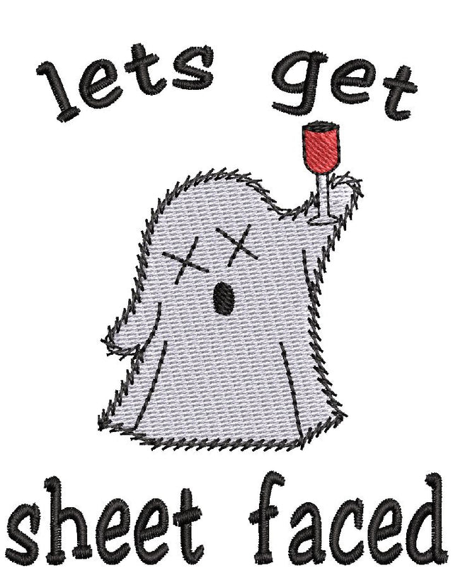 Lets get sheet faced ghost Halloween Embroidery Design 4 Sizes - File formats in pes,dst,jef,xxx,exp,vip,vp3, boo, funny, edgy, gift, prank Embroidery/Applique DESIGNS AestheticdesignsE 