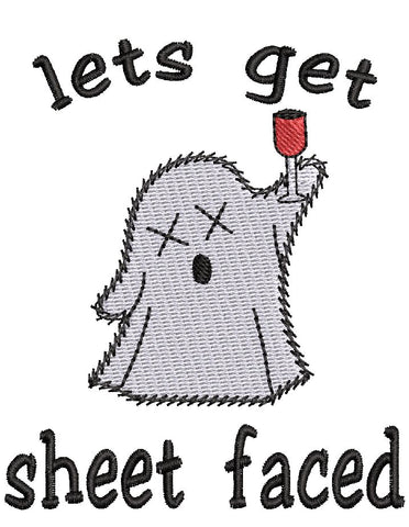 Lets get sheet faced ghost Halloween Embroidery Design 4 Sizes - File formats in pes,dst,jef,xxx,exp,vip,vp3, boo, funny, edgy, gift, prank Embroidery/Applique DESIGNS AestheticdesignsE 
