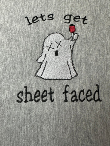 Lets get sheet faced ghost Halloween Embroidery Design 4 Sizes - File formats in pes,dst,jef,xxx,exp,vip,vp3, boo, funny, edgy, gift, prank Embroidery/Applique DESIGNS AestheticdesignsE 