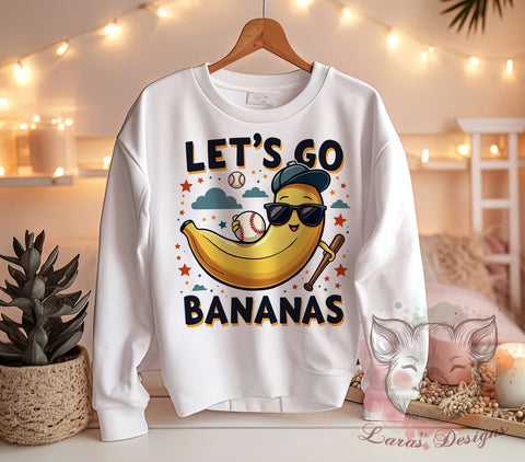 Let's Go Bananas, Banana PNG, Fun Fruit Design, Tropical Sublimation, Cute Bananas, Funny Quote, Summer Art, Digital Download Sublimation Lara' s Designs 