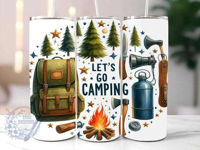 Lets Go Camping 20oz Skinny Tumbler, Retro Camping Tumbler Png, Straight & Tapered Tumbler Wrap, Instant Digital Download Sublimation ToriDesigns 