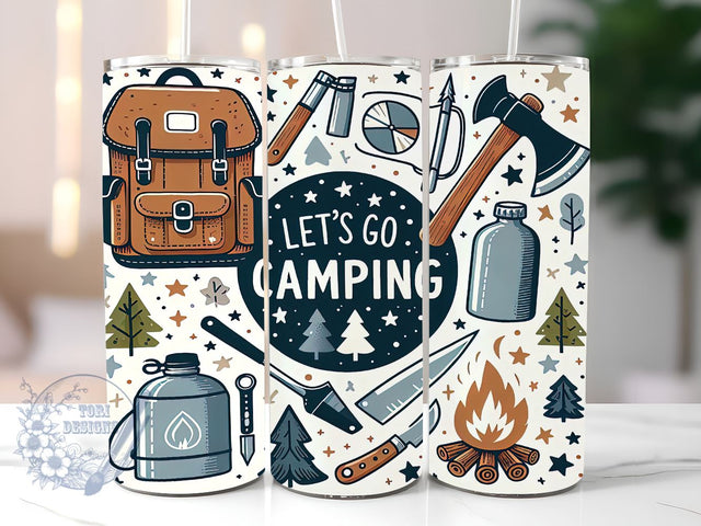 Lets Go Camping 20oz Skinny Tumbler, Retro Camping Tumbler Png, Straight & Tapered Tumbler Wrap, Instant Digital Download Sublimation ToriDesigns 