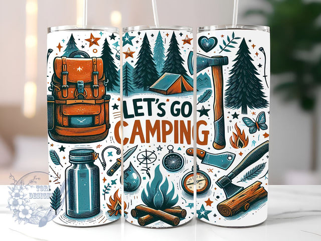 Lets Go Camping 20oz Skinny Tumbler, Retro Camping Tumbler Png, Straight & Tapered Tumbler Wrap, Instant Digital Download Sublimation ToriDesigns 