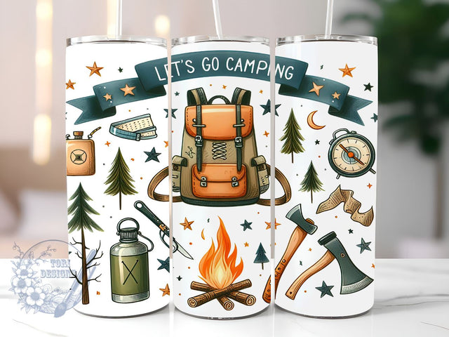 Lets Go Camping 20oz Skinny Tumbler, Retro Camping Tumbler Png, Straight & Tapered Tumbler Wrap, Instant Digital Download Sublimation ToriDesigns 