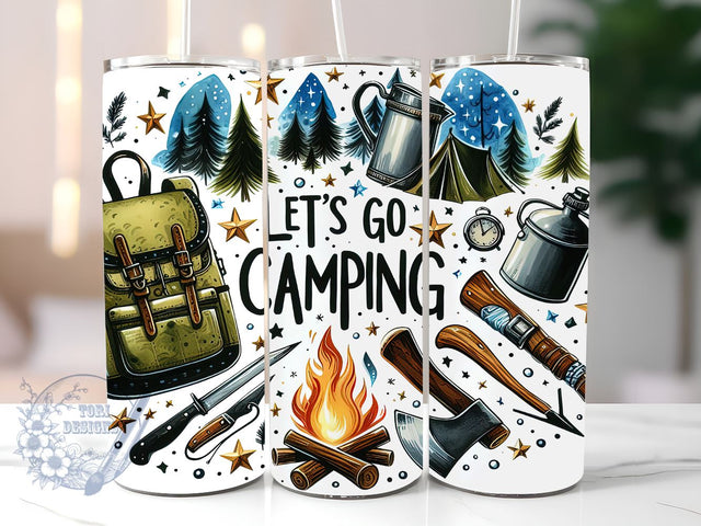 Lets Go Camping 20oz Skinny Tumbler, Retro Camping Tumbler Png, Straight & Tapered Tumbler Wrap, Instant Digital Download Sublimation ToriDesigns 