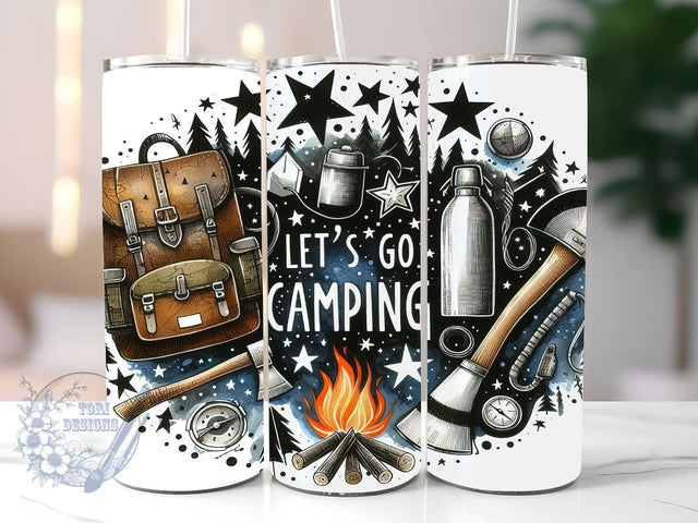 Lets Go Camping 20oz Skinny Tumbler, Retro Camping Tumbler Png, Straight & Tapered Tumbler Wrap, Instant Digital Download Sublimation ToriDesigns 