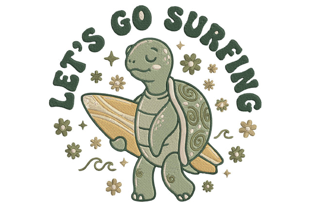 Let’s Go Surfing Turtle Embroidery Design Embroidery/Applique DESIGNS designartist 