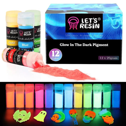 Let's Resin Glow In Dark Pigment Powder - 12 Jar Set Physical DIY Craft Warehouse 