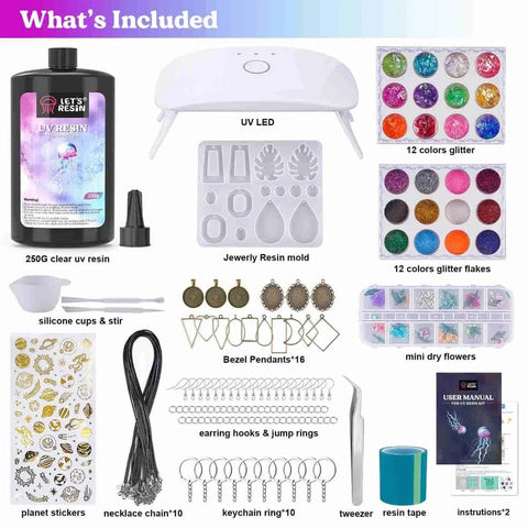 Let's Resin UV Resin Kit - Keychain, Jewelry & Light Physical DIY Craft Warehouse 