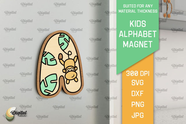 Letter A. Kids Alphabet Magnet Laser Cut. 3D Letter SVG SVG Evgenyia Guschina 