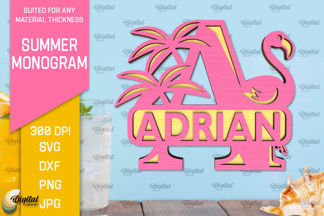 Letter A Summer Monogram Laser Cut. Summer Decor SVG SVG Evgenyia Guschina 