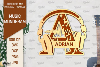 Letter A SVG. Music Monogram Laser Cut. Music Decor SVG SVG Evgenyia Guschina 