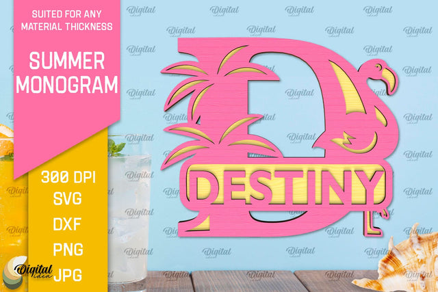Letter D Summer Monogram Laser Cut. Summer Decor SVG SVG Evgenyia Guschina 
