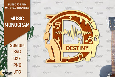 Letter D SVG. Music Monogram Laser Cut. Music Decor SVG SVG Evgenyia Guschina 