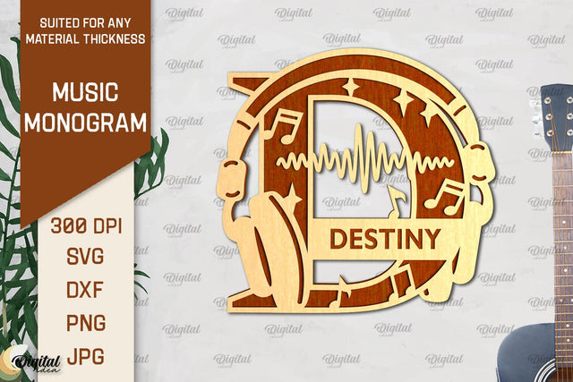 Letter D SVG. Music Monogram Laser Cut. Music Decor SVG SVG Evgenyia Guschina 