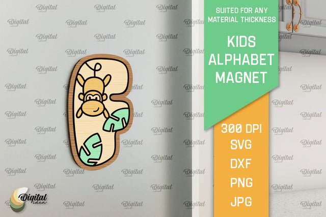 Letter F. Kids Alphabet Magnet Laser Cut. 3D Letter SVG SVG Evgenyia Guschina 