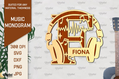 Letter F SVG. Music Monogram Laser Cut. Music Decor SVG SVG Evgenyia Guschina 