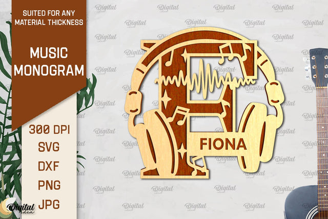 Letter F SVG. Music Monogram Laser Cut. Music Decor SVG SVG Evgenyia Guschina 