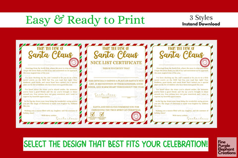 Letter from Santa Claus & Nice List Certificate | Christmas Printable Digital Pattern Fine Purple Elephant Creations 