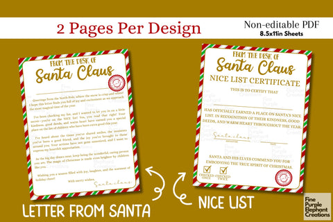 Letter from Santa Claus & Nice List Certificate | Christmas Printable Digital Pattern Fine Purple Elephant Creations 