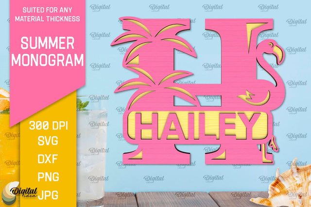 Letter H Summer Monogram Laser Cut. Summer Decor SVG SVG Evgenyia Guschina 