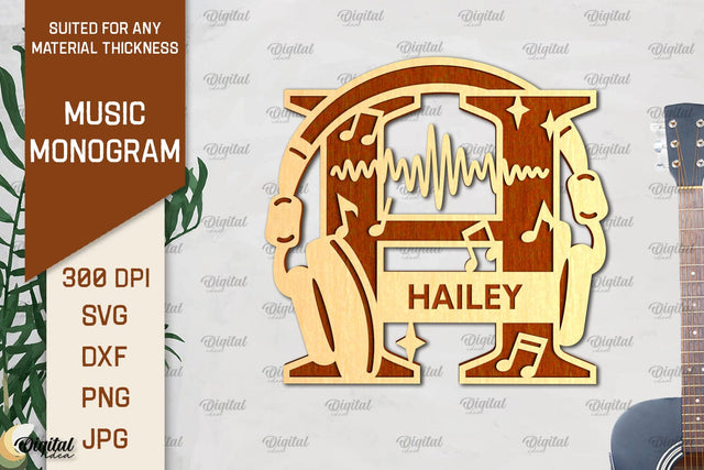 Letter H SVG. Music Monogram Laser Cut. Music Decor SVG SVG Evgenyia Guschina 