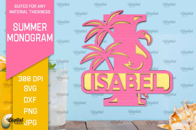 Letter I Summer Monogram Laser Cut. Summer Decor SVG SVG Evgenyia Guschina 