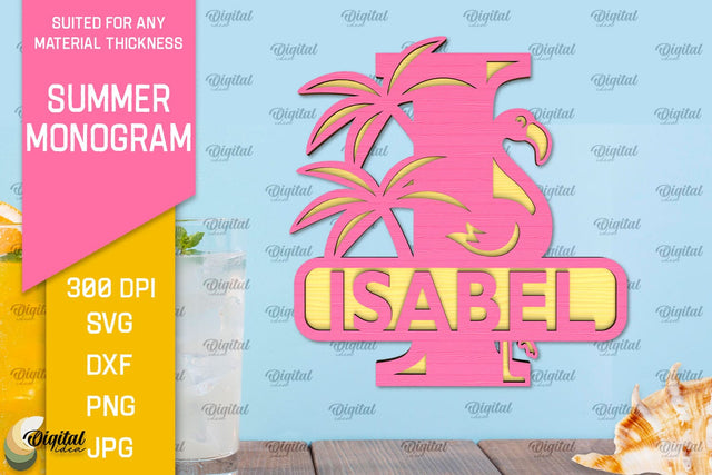 Letter I Summer Monogram Laser Cut. Summer Decor SVG SVG Evgenyia Guschina 