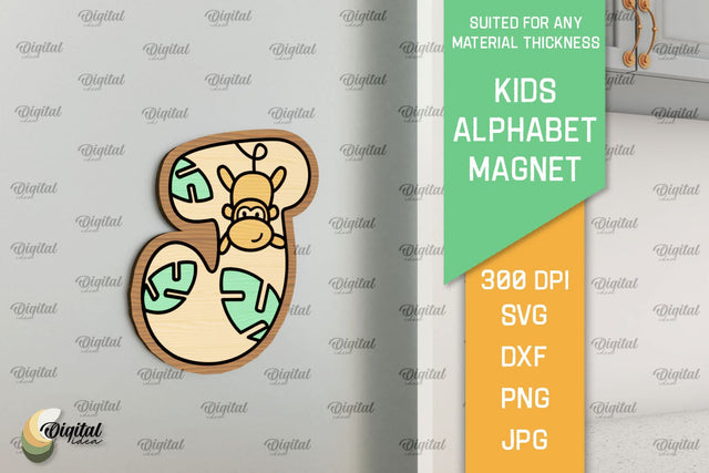 Letter J. Kids Alphabet Magnet Laser Cut. 3D Letter SVG SVG Evgenyia Guschina 