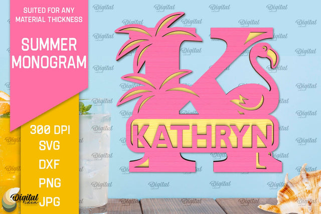 Letter K Summer Monogram Laser Cut. Summer Decor SVG SVG Evgenyia Guschina 