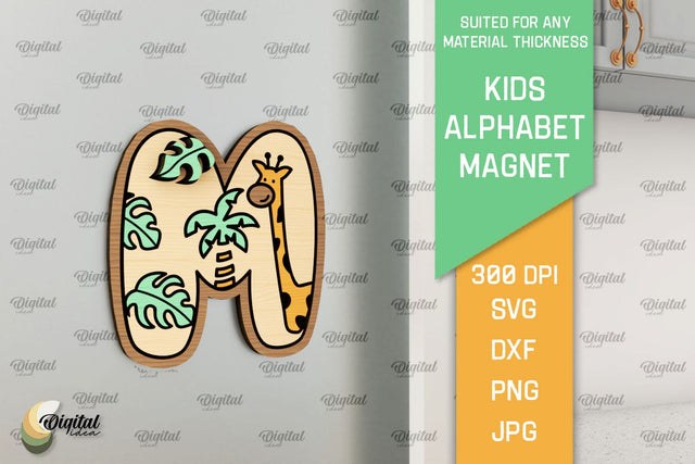 Letter M. Kids Alphabet Magnet Laser Cut. 3D Letter SVG SVG Evgenyia Guschina 