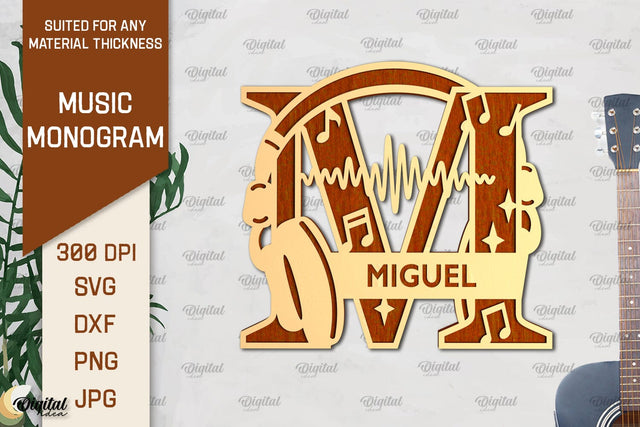 Letter M SVG. Music Monogram Laser Cut. Music Decor SVG SVG Evgenyia Guschina 