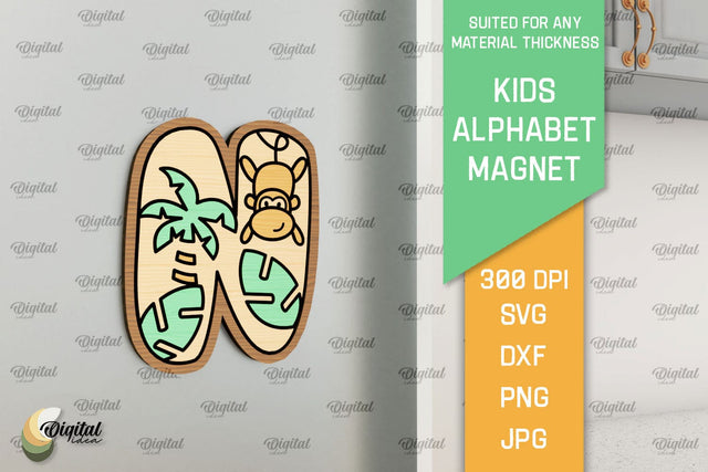 Letter N. Kids Alphabet Magnet Laser Cut. 3D Letter SVG SVG Evgenyia Guschina 