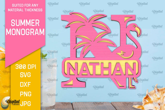 Letter N Summer Monogram Laser Cut. Summer Decor SVG SVG Evgenyia Guschina 