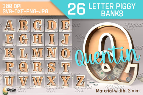 Letter Piggy Bank Laser Cut Bundle. Glass Money Box SVG SVG Evgenyia Guschina 