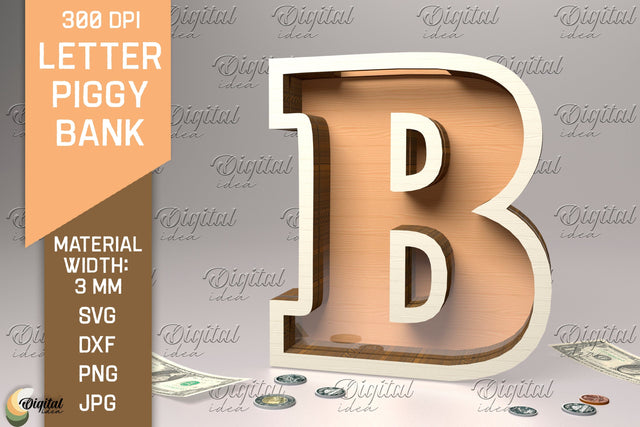 Letter Piggy Bank Laser Cut. Glass Money Box SVG. Letter B SVG Evgenyia Guschina 