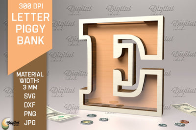 Letter Piggy Bank Laser Cut. Glass Money Box SVG. Letter E SVG Evgenyia Guschina 