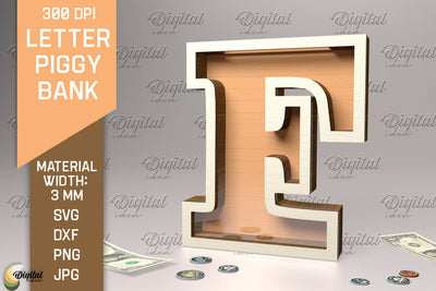 Letter Piggy Bank Laser Cut. Glass Money Box SVG. Letter F SVG Evgenyia Guschina 