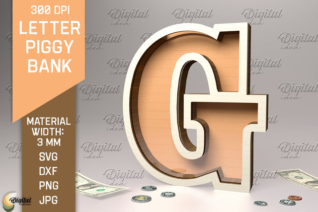 Letter Piggy Bank Laser Cut. Glass Money Box SVG. Letter G SVG Evgenyia Guschina 