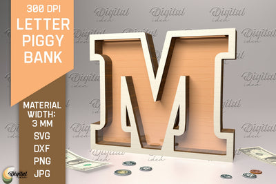 Letter Piggy Bank Laser Cut. Glass Money Box SVG. Letter M SVG Evgenyia Guschina 