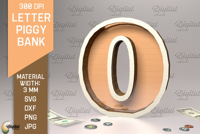 Letter Piggy Bank Laser Cut. Glass Money Box SVG. Letter O SVG Evgenyia Guschina 