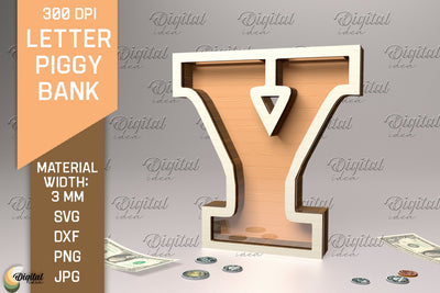 Letter Piggy Bank Laser Cut. Glass Money Box SVG. Letter Y SVG Evgenyia Guschina 