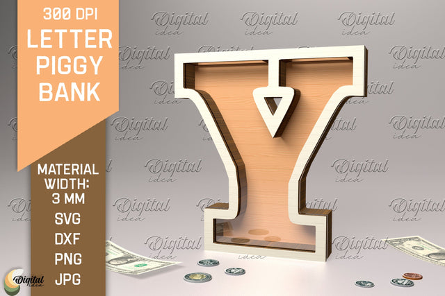 Letter Piggy Bank Laser Cut. Glass Money Box SVG. Letter Y SVG Evgenyia Guschina 
