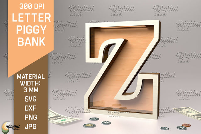 Letter Piggy Bank Laser Cut. Glass Money Box SVG. Letter Z SVG Evgenyia Guschina 