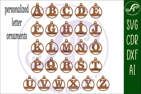 Letter round personalized Christmas Ornament SVG laser cut SVG APInspireddesigns 